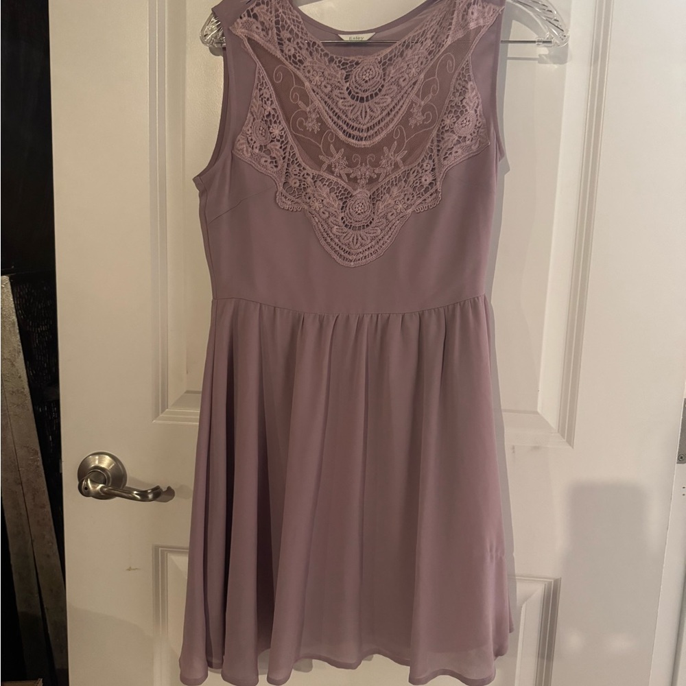 Esley Mauve Dress with Lace Accents